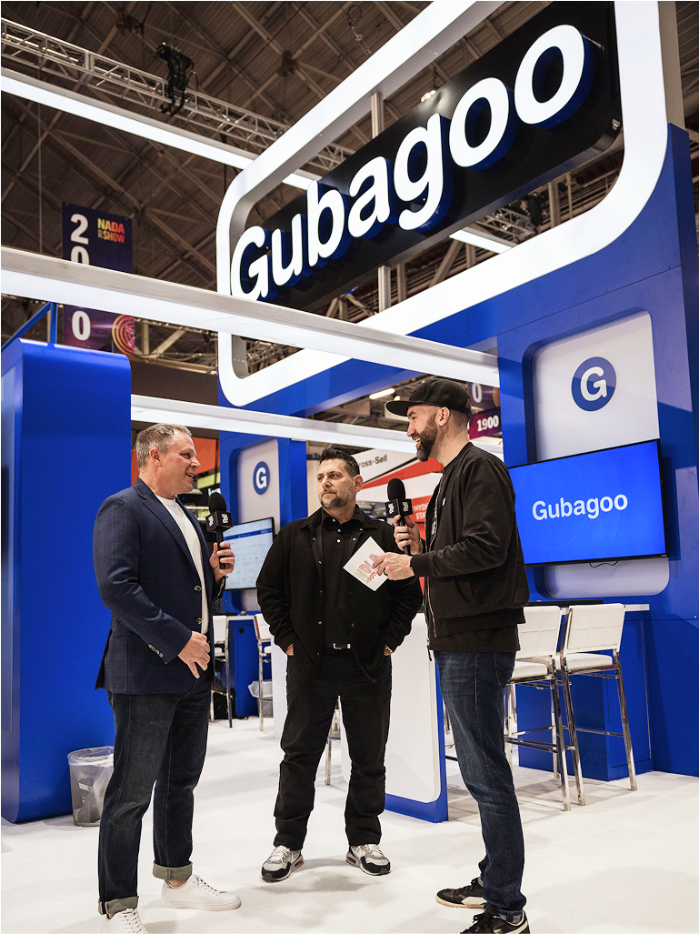 A photo of Alex Gauthier being interviewed by Kyle Mountsier at NADA 2025.