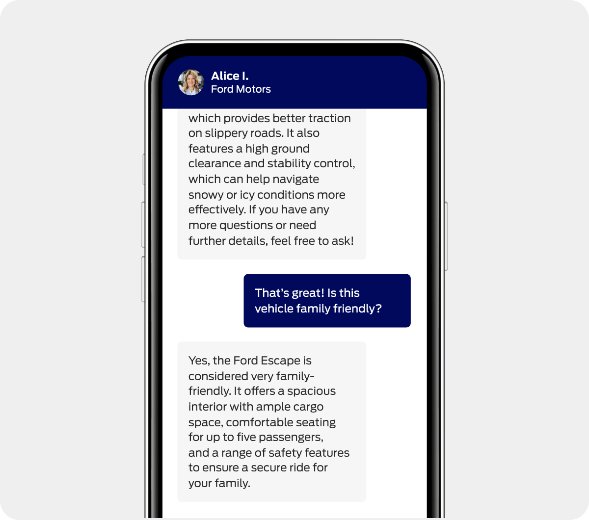 A graphic of a mobile device featuring a chat with Guba IQ, Gubagoo's advanced AI-driven live chat.