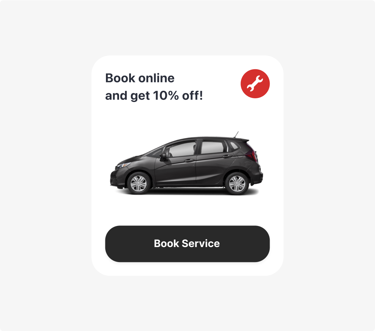 A graphic of an online offer with a book service call to action button.