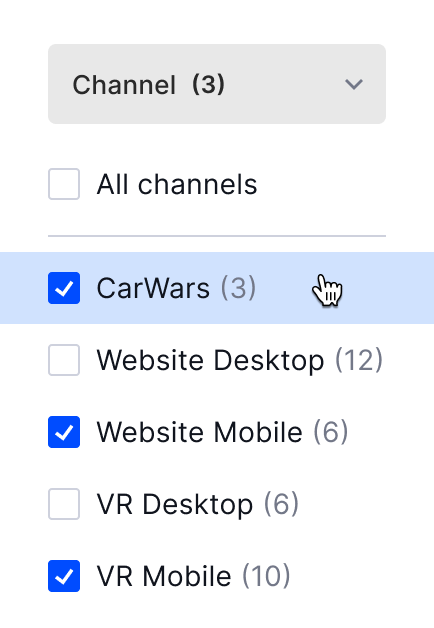 Example of CarWars channel selection screen