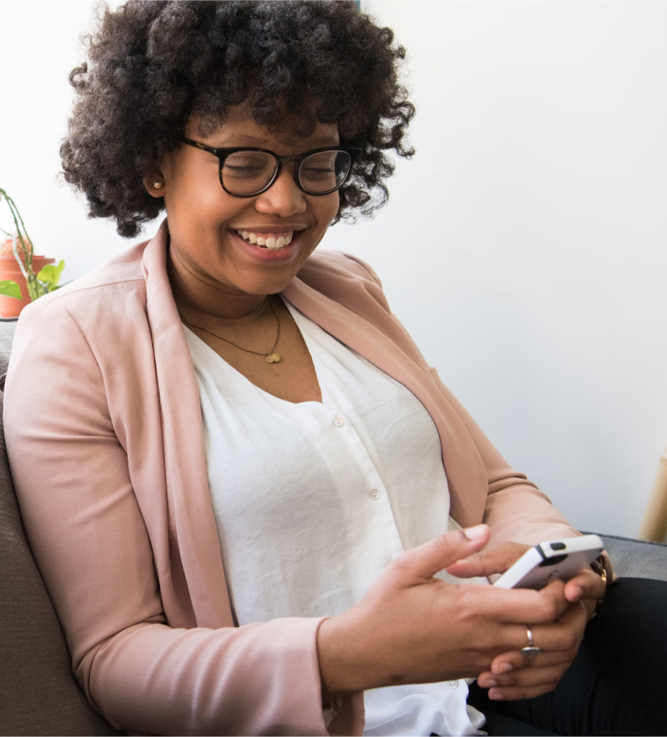 Woman interacting with GLive on her mobile phone