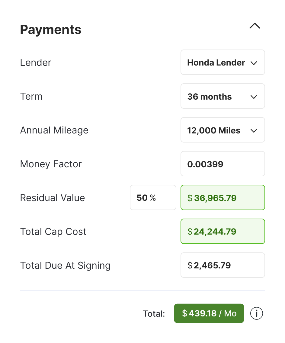 Screenshot of virtual retailing payments screen